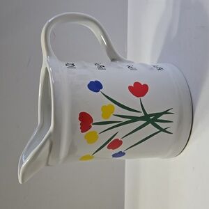 Vintage 1980's Ceramic Large Flowers Tulips Measuring Cup Pitcher